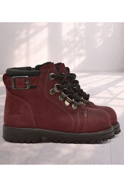 Rakerplus Griffon 8028-Bor2 Claret Red Nubuck %100 Leather Zippered Girl Baby Kids Boots