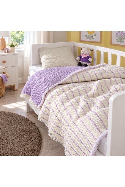 100% Cotton 5 Layer Muslin Baby Quilt Double Sided Lilac 100X120 cm