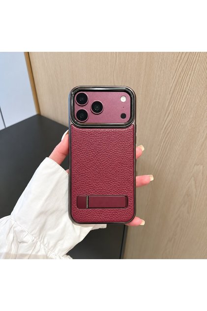 Apple iPhone 17 Pro Max Compatible Burgundy Armor Leather Premium Case with Magsafe Feature and Stand