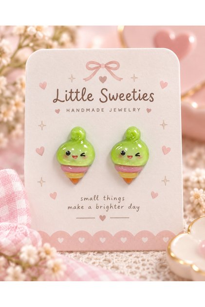 Green Rainbow Bunny Stud Earrings