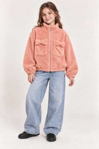 Girls' Plush Cardigan with Zipper