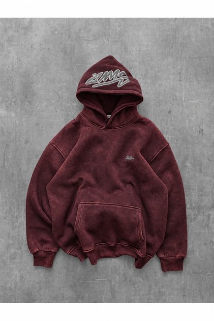 Unisex Hooded Sweatshirt Claret Red 3 Thread Shardon Printed Oversize Hoodie
