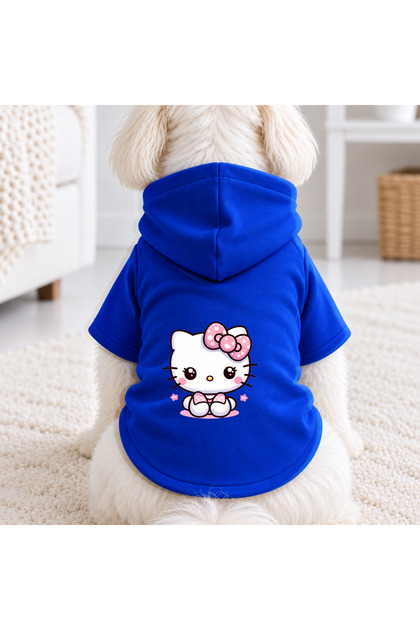 Blue Hello K Eyes Printed Dog Sweatshirt | Hooded, Fleece Fabric, Winter Dog Clothing