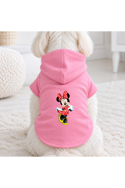 Pembe Minie Baskılı Köpek Sweatshirt | Kapşonlu, Polarlı Kumaş, Kışlık Köpek Kıyafeti
