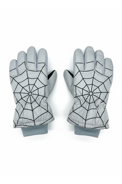 Boys' Ski Gloves Young Waiter Size (9-14 Years) Snow Gloves | Thick Plush Fur Inside | Non-Slip Palm Spider Web Patterned Gloves
