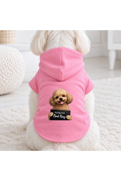 Pink Wanted Poddle Printed Dog Sweatshirt | Hooded, Fleece Fabric, Winter Dog Clothing