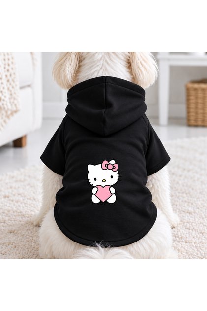 Black Hello K Pink Printed Dog Sweatshirt | Hooded, Fleece Fabric, Winter Dog Clothing