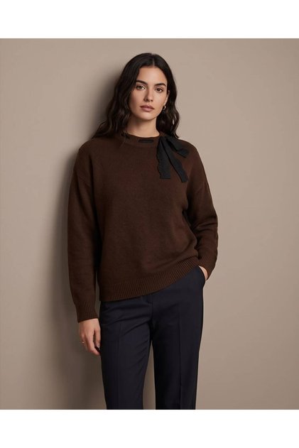 Women's Elegant Lace Ribbon Detailed Soft Textured Knitwear Sweater