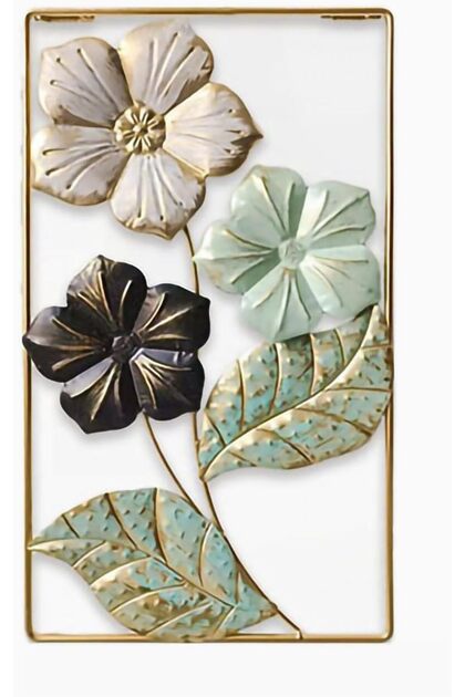 Iron Flower Wall Sculpture,Nordic Style Floral Wall Hanging Art,Metal Flower Pendant Decoration for Living Room and Garden