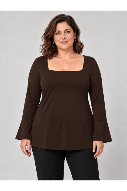 Plus Size Square Neck Flounce Sleeve Blouse