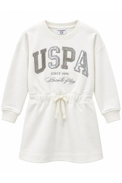 Girl's Crew Neck Uspa Printed Sweatshirt Dress Ivory