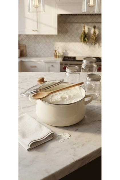 26 cm 6 Liter Cream Enamel Pot Milk Yogurt Pot Sauce Pot Menemen Ashure Pot