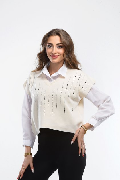 Women's Stylish Stone Embellished Detailed Sweater