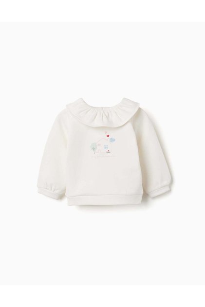 Brushed Sweatshirt With House Print For Newborn Girls, White
