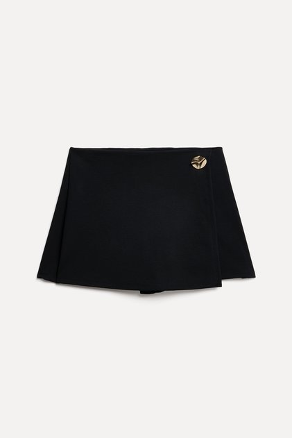 Women's Black Double-Breasted Mini Short Skirt