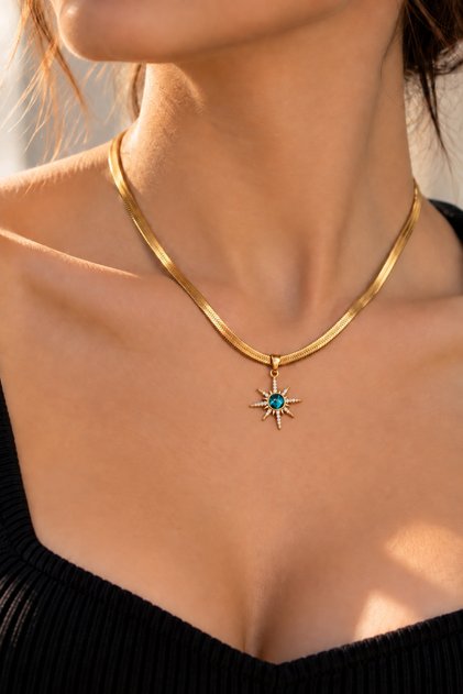 Gold Color Stone Star Italian Model Women's Steel Necklace