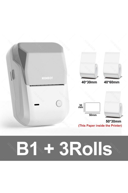 B1WHGY Add 3Rolls NIIMBOT B1 Portable Thermal Printer With Tapes 2 Inch Adhesive Label Machine Mini