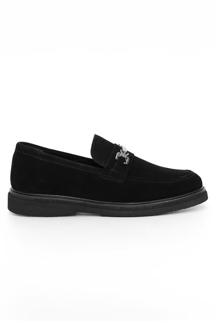 Genuine Suede Leather Buckle Black Men's Loafer Shoes - E2969