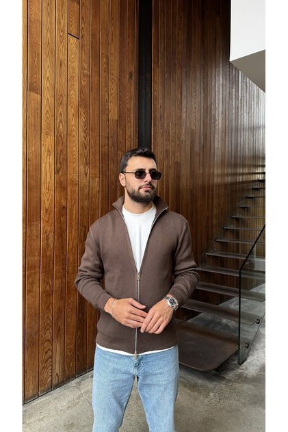 Men's Knitwear Cardigan Double Zipper Half Turtleneck Lycra Regular Fit Zipper Cardigan Code: Jsm26Th-001