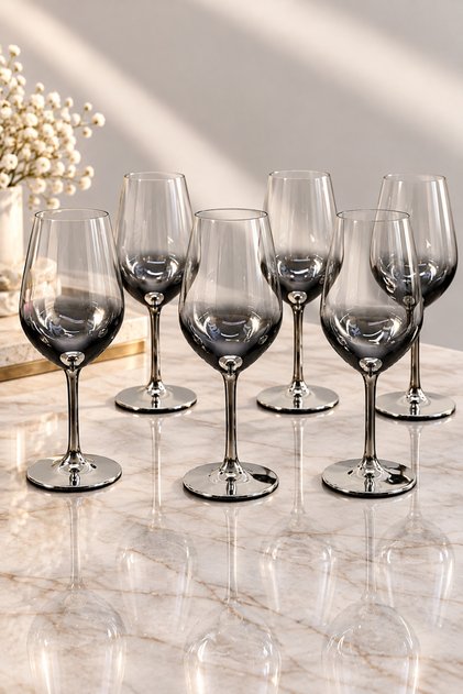 Set of 6 Silver Plated Glass Footed Cocktail Soft Drink Wine Glasses 460ml