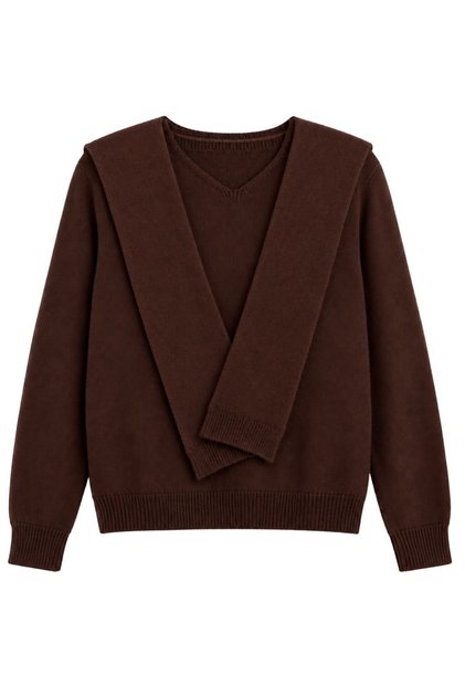 Women's Brown Shawl Collar Knitwear Sweater