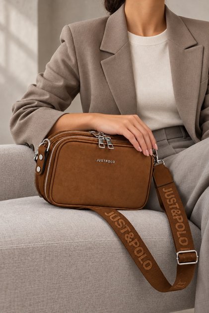 Tan Imported Suede Leather Medium Size Women's Cross Shoulder Bag Postman Bag