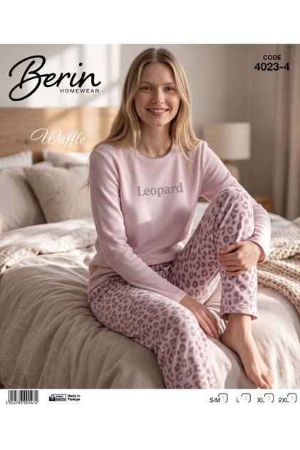 Homewear Leopar Desenli Waffle Pijama Takımı – Pembe