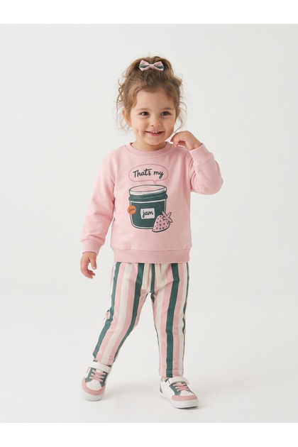 Strawberry Jam Printed Sweatshirt and Striped Sweatpants 2-Piece Set