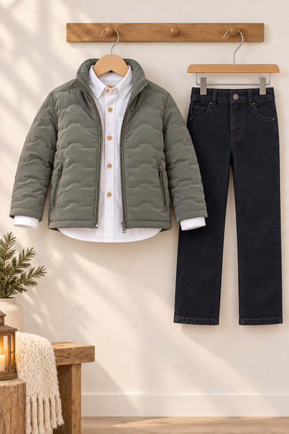 Boy's Inflatable Coat Shirt Pants 3-Piece Winter Set