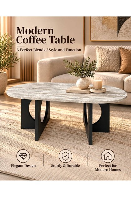 Modern Oval Coffee Table 120x60x45 cm – Contemporary Living Room Table with Decorative Cutout Legs