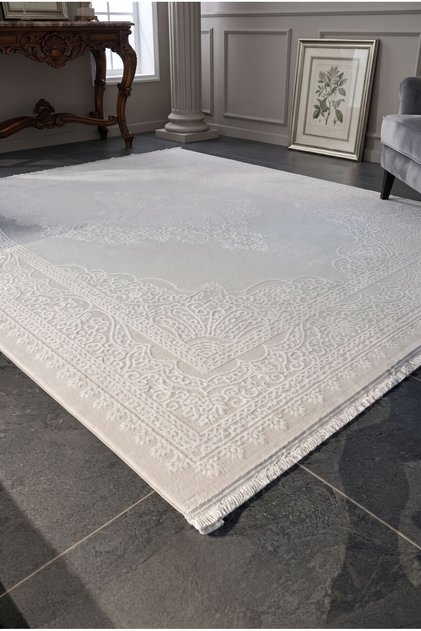 MİRANDA HALI 505A Beyaz Göbekli Sade Yün Tuşeli Akrilik Halı-160x230