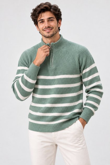 Men's (Striped) Regular Fit Half-Zip Knit Sweater Kpln