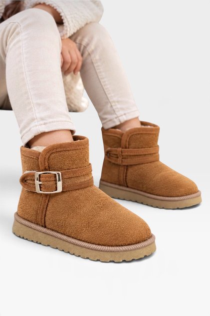 Girls' Boots with Fur Inside and Suede Look with Belt Buckle Taba