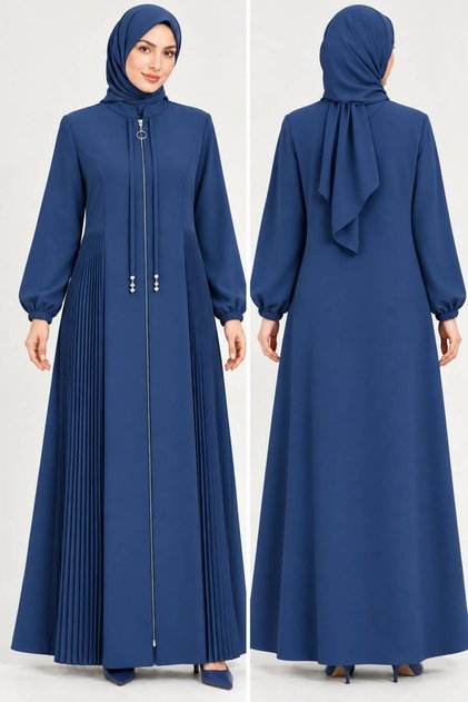 2169 Detailed Zippered Ferace, Stylish Collar, Long Sleeves, Seasonal Ferace