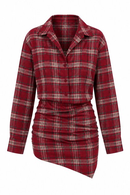 Red Plaid Shirt Dress - 2Y4989