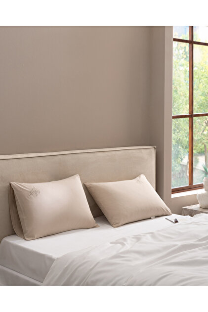Lunelle 2-Pack 100% Cotton Embroidered Pillowcases - Beige