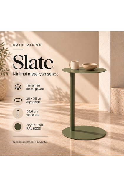 Slate Metal C Sehpa Modern Tasarım Elips Tablalı Minimalist Koltuk Yanı Sehpa