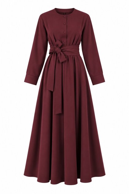 Burgundy Casual Pleated Dress - 2Y2330