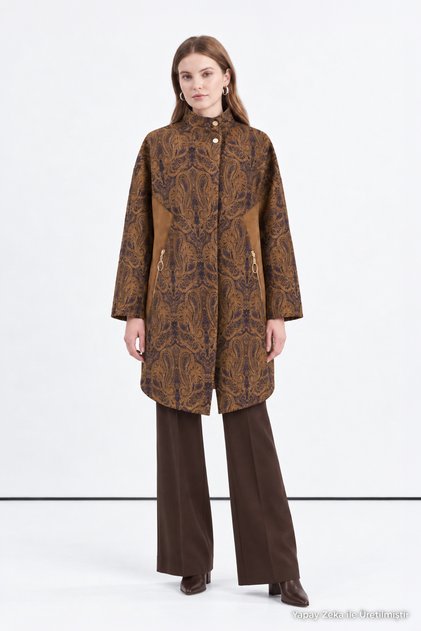Shawl with Patterned Garni Detail in Camel Color Giy Çık 14148