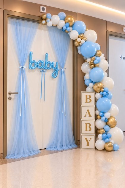 Newborn Baby Boy Hospital Room Door Decoration Set Blue 50 Balloons Welcome Baby Baby Foil Balloon Baby Shower Birth Room Decoration