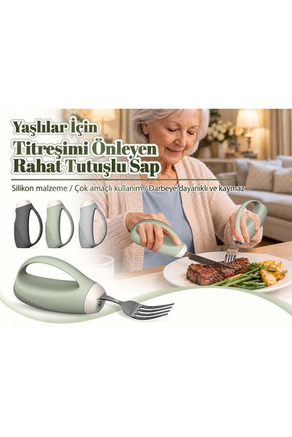 Yaşlı Parkinson Hastaları İçin Ergonomik Kaşık Çatal Bıçak Diş Fırçası Tutacağı Tutma Aparatı Titreme Önleyici Kaymaz Silikon Sap Kolay Kavrama Aparatı Engelli El Titremesi Olanlar İçin Kaşık Çatal