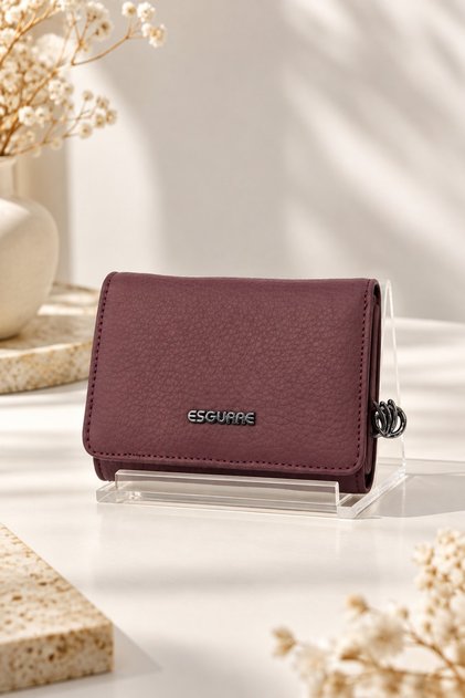 Women's Burgundy Snap Closure Small Wallet with Zipper Coin Compartment and Multi-Compartment Card Holder