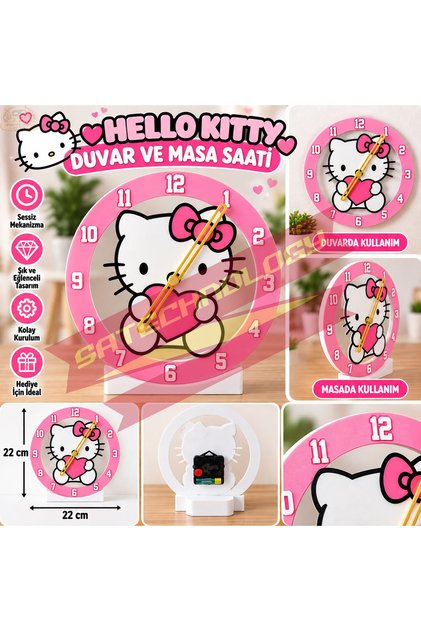 Hello Kitty Modelli 22 cm Masa ve Duvar Saati – Dekoratif Çocuk Odası ve Hediye Saati