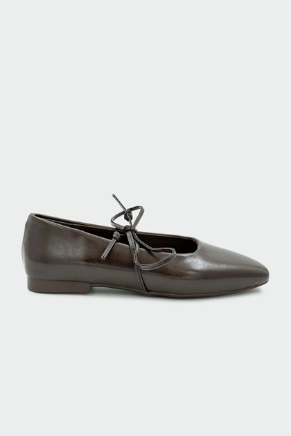 Fross Lacing Detailed Metallic Leather Women's Bitter Brown Ballerinas