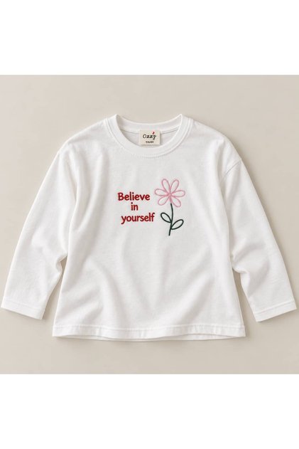 Girl's T-Shirt with Floral Embroidery on the Front and Back