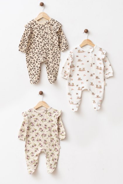 Baby 100% Cotton Heart Garden 3-Piece Booties Jumpsuit Newborn Hospital Release Baby Clothes 0-3 Months