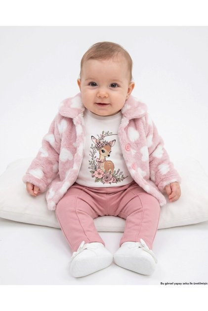 Baby Girl 6-9-12-18-24 Months Stylish Winter Set with Plush Jacket and 3-Piece Threaded Bottoms