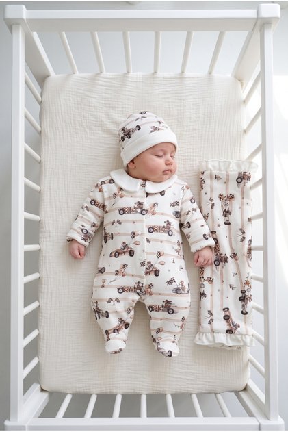 Little Cars 3-Piece Organic Hospital Discharge Set Newborn Baby Boy 100% Cotton