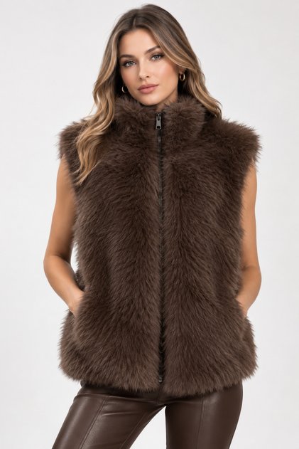 peluş kürk yelek lilyum model