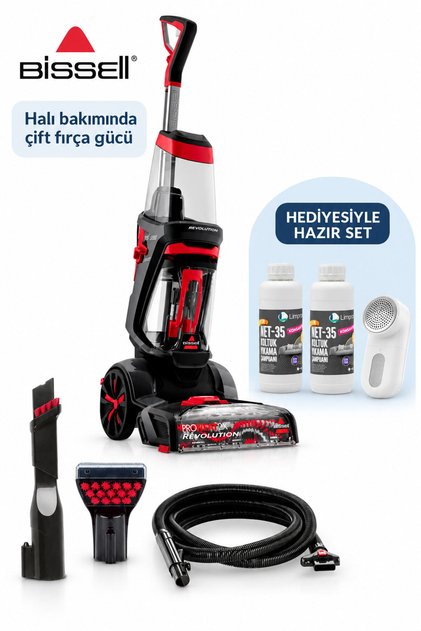 Çift Döner Fırçalı Halı ve Koltuk Yıkama Makinesi Kırmızı | 2 L Şampuan + Hav&Yün Temizleyici Hediye